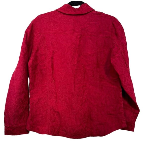 Chicos Red Button-Up Textured Shirt Womens Size 1 Linen/Cotton/Silk Blend - Picture 7 of 11